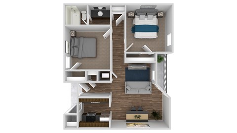 Floor plan for 2 beds, 1 bath, 788 sqft